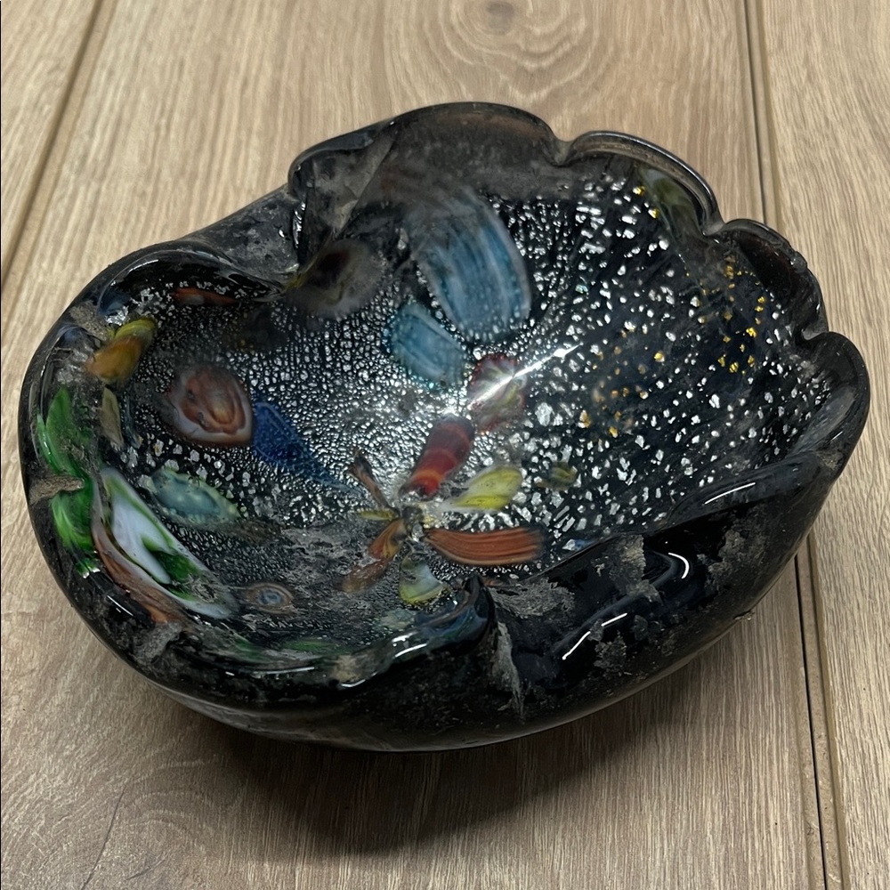 Artistic Vintage Black and Multicolor Glass Bowl